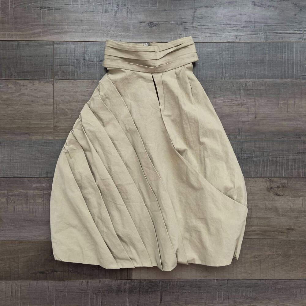 ZARA Khaki Pleated Halter Keyhole Cotton Crop Top | Size Medium